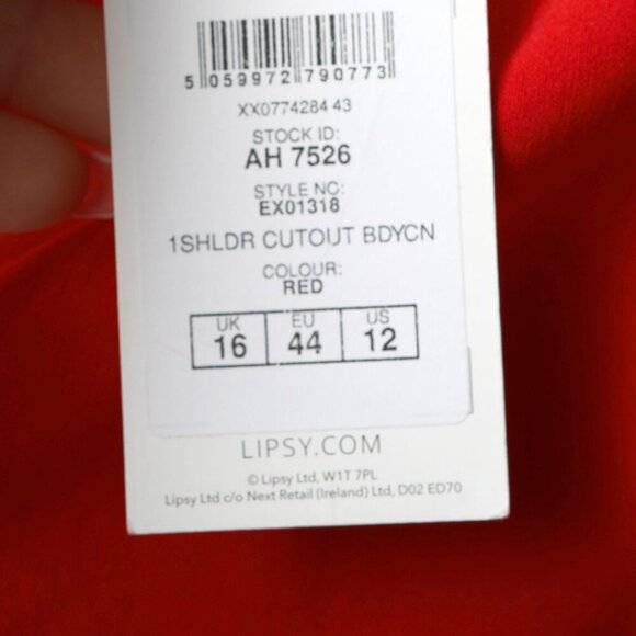Lipsy London One-Shoulder Red Sheath Dress Asymmetrical-Pleat Cutout Stretch 12 - Picture 11 of 12
